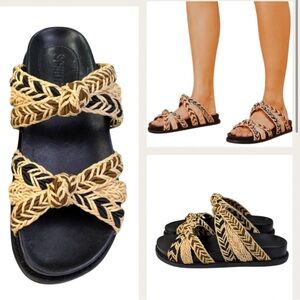 BNIB SCHUTZ Women's Black and Tan Braided Sandals